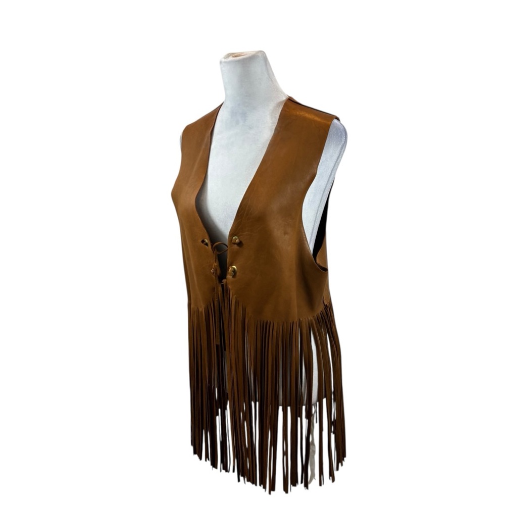 Ladies Genuine Leather Tie Front‎ Fringe Bottom Leather Vest Size Medium/Large - Picture 3 of 12
